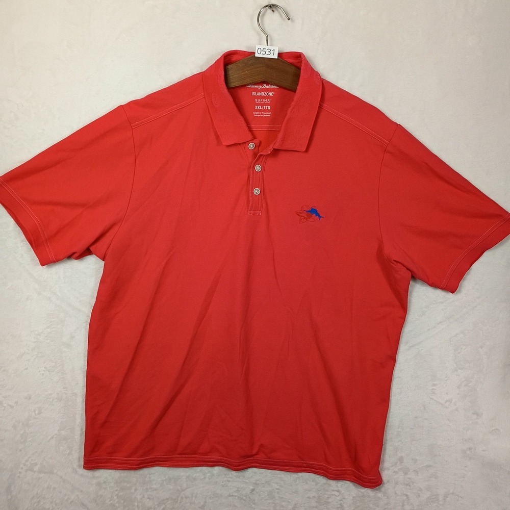 Tommy Bahama Polo Shirt‎ Mens XXL Red Supima Cotton IslandZone Golf Logo Summer
